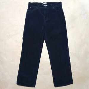 LL Bean Corduroy Pants Size 36x32 Navy Natural Fit Straight Leg Flat Front